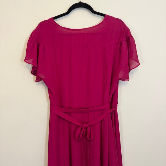 Eva Mendes NY & Co Maxi Wrap Dress XL Red Wrap V-Neck Flutter Sleeve Tie Party - Picture 4 of 7